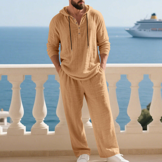 Set de 2 piese pentru bărbați: bluză cu glugă largă și pantaloni